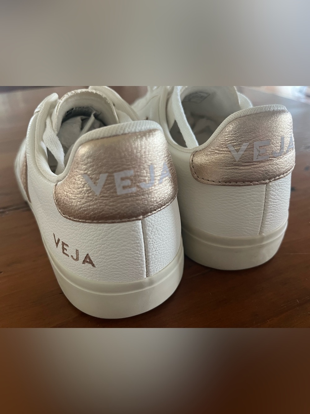 Veja Women’s White Canvas Low-Top Sneaker with Beige V - Picture 5 of 7